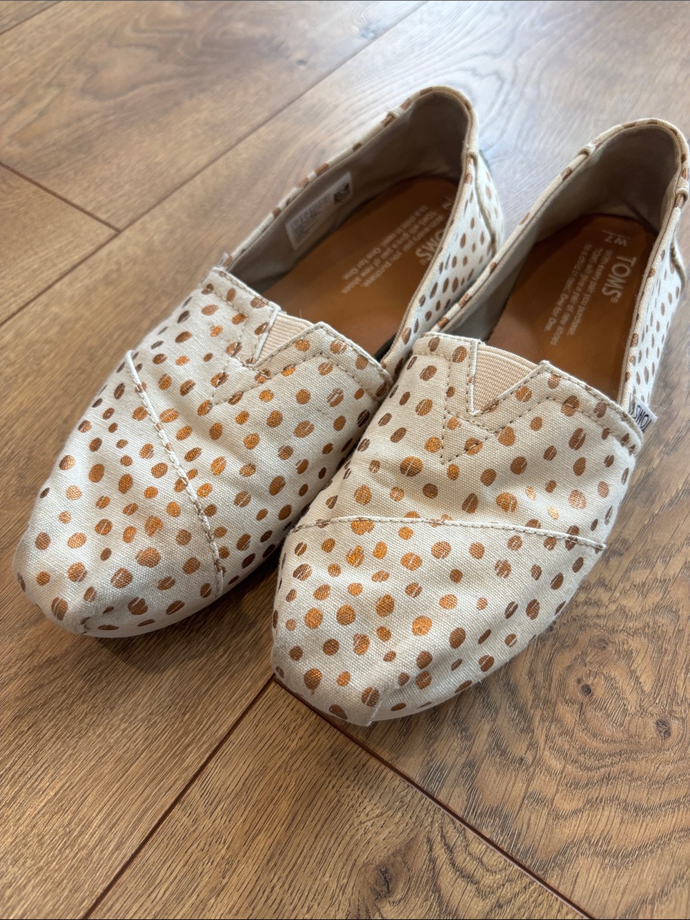 Toms Cream Canvas Flats with Metallic Copper Polka Dots